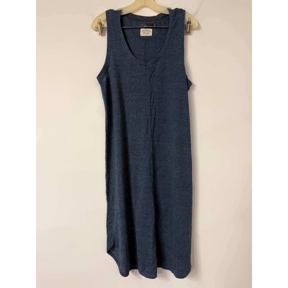 Prana Womens L Blue Midi Dress Hemp Tencel Blend Sleeveless Textured Knit